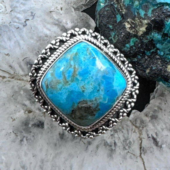 Sterling Silver Southwestern Style Turquoise Bar Ring Size 7 For Women - Picture 1 of 10